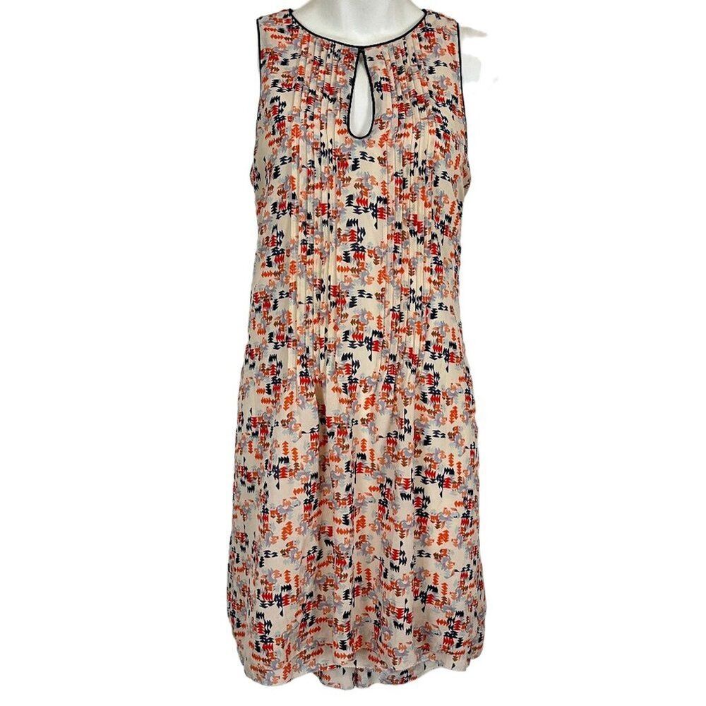 Sancturary Womens Pleated Bodice Sleeveless Key Hole Shift Mini Dress Orange M